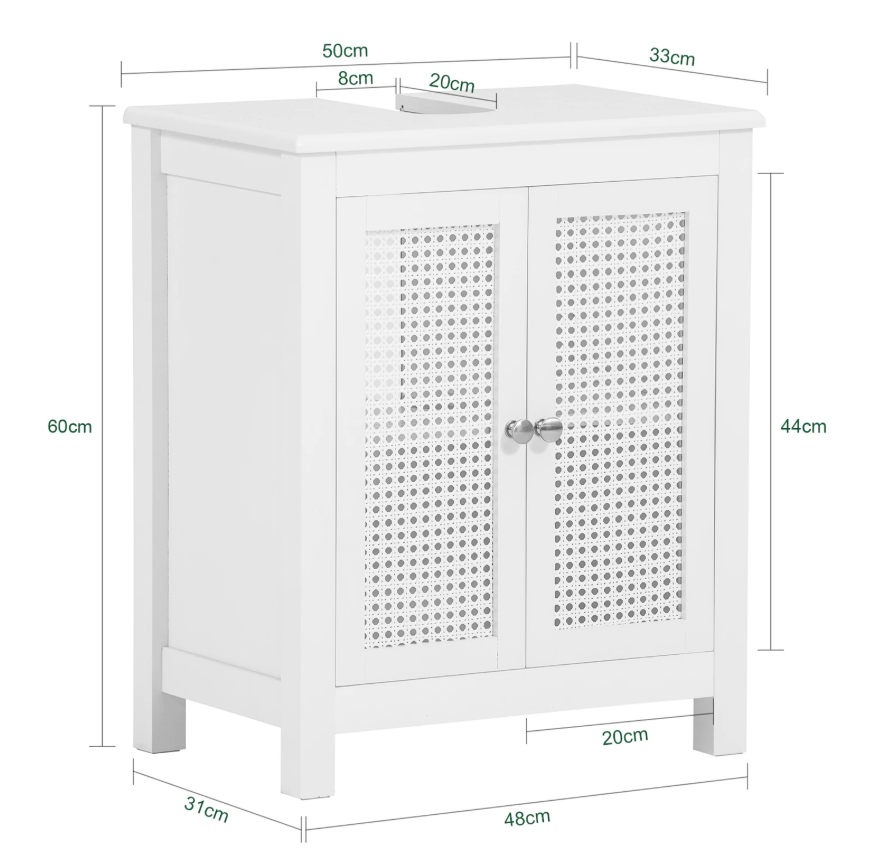 Compacte Badkamerkast Onder Wastafel met Rasterdeuren – Opbergmeubel met Legplank