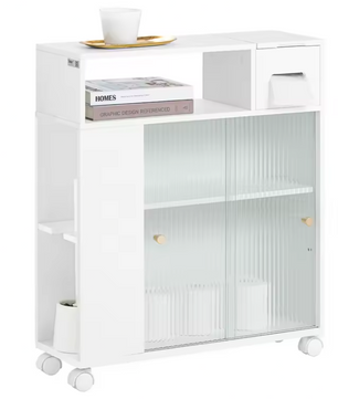 Smalle Nichekast op Wielen met Schuifdeuren – Verrijdbare Opbergkast voor Badkamer en Keuken