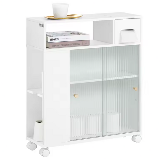 Smalle Nichekast op Wielen met Schuifdeuren – Verrijdbare Opbergkast voor Badkamer en Keuken
