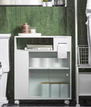 Smalle Nichekast op Wielen met Schuifdeuren – Verrijdbare Opbergkast voor Badkamer en Keuken