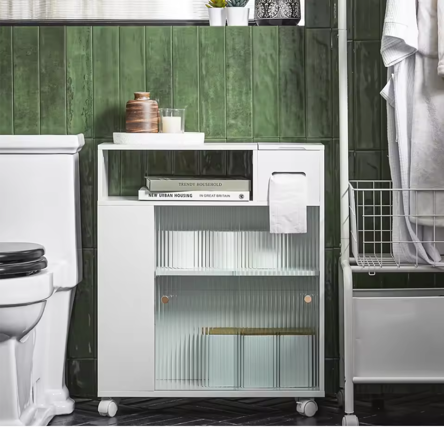 Smalle Nichekast op Wielen met Schuifdeuren – Verrijdbare Opbergkast voor Badkamer en Keuken