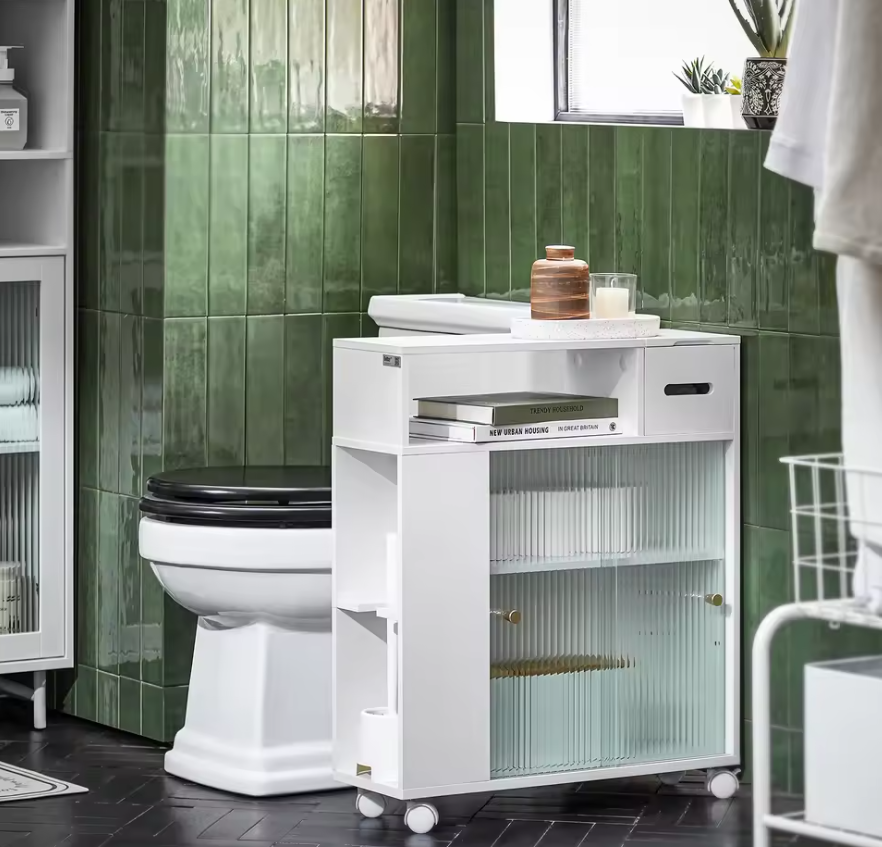 Smalle Nichekast op Wielen met Schuifdeuren – Verrijdbare Opbergkast voor Badkamer en Keuken