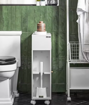 Smalle Nichekast op Wielen met Schuifdeuren – Verrijdbare Opbergkast voor Badkamer en Keuken