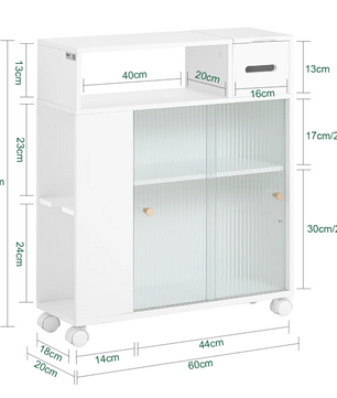 Smalle Nichekast op Wielen met Schuifdeuren – Verrijdbare Opbergkast voor Badkamer en Keuken