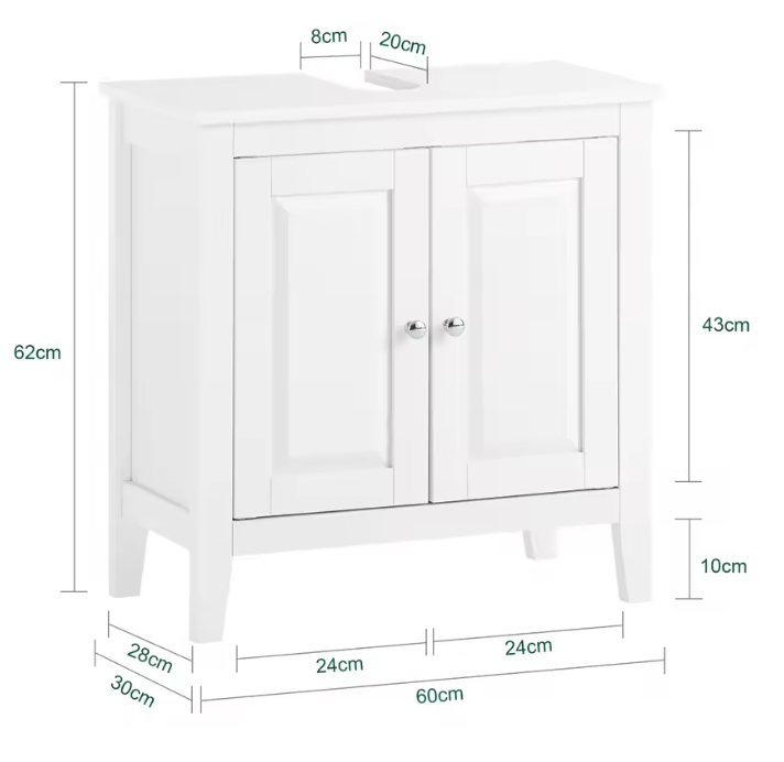 Badkamerkast Onder Wastafel met 2 Deuren – Compact Opbergmeubel voor Badkamer