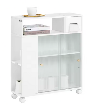 Smalle Nichekast op Wielen met Schuifdeuren – Verrijdbare Opbergkast voor Badkamer en Keuken