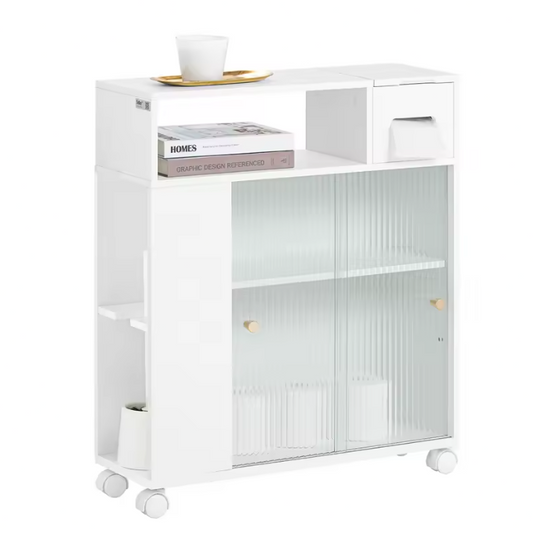 Smalle Nichekast op Wielen met Schuifdeuren – Verrijdbare Opbergkast voor Badkamer en Keuken