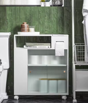 Smalle Nichekast op Wielen met Schuifdeuren – Verrijdbare Opbergkast voor Badkamer en Keuken