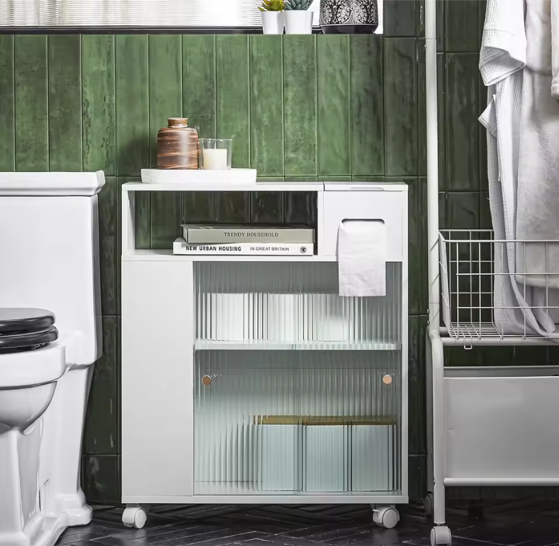 Smalle Nichekast op Wielen met Schuifdeuren – Verrijdbare Opbergkast voor Badkamer en Keuken