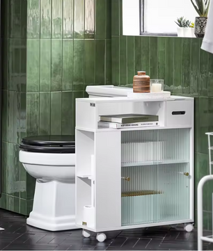 Smalle Nichekast op Wielen met Schuifdeuren – Verrijdbare Opbergkast voor Badkamer en Keuken