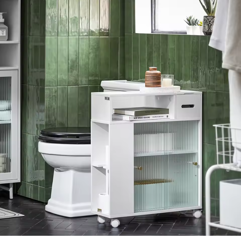 Smalle Nichekast op Wielen met Schuifdeuren – Verrijdbare Opbergkast voor Badkamer en Keuken