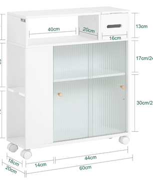 Smalle Nichekast op Wielen met Schuifdeuren – Verrijdbare Opbergkast voor Badkamer en Keuken