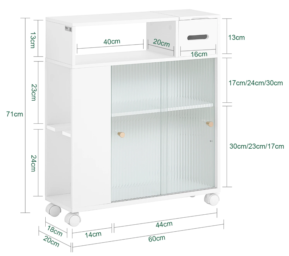 Smalle Nichekast op Wielen met Schuifdeuren – Verrijdbare Opbergkast voor Badkamer en Keuken