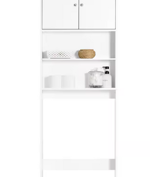 Vrijstaande Wasmachinekast met Opbergkast en Planken – Smal Badkamermeubel