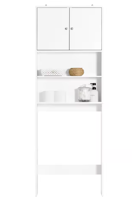 Vrijstaande Wasmachinekast met Opbergkast en Planken – Smal Badkamermeubel
