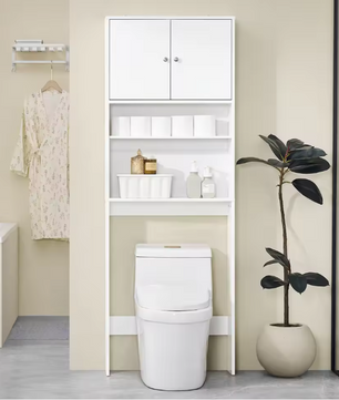 Vrijstaande Wasmachinekast met Opbergkast en Planken – Smal Badkamermeubel