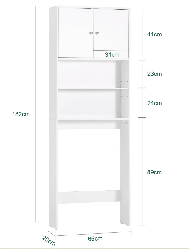 Vrijstaande Wasmachinekast met Opbergkast en Planken – Smal Badkamermeubel
