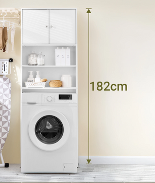 Vrijstaande Wasmachinekast met Opbergkast en Planken – Smal Badkamermeubel