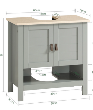 Badkamerkast Onder Wastafel met Open Vak en Deuren – Compact Opbergmeubel