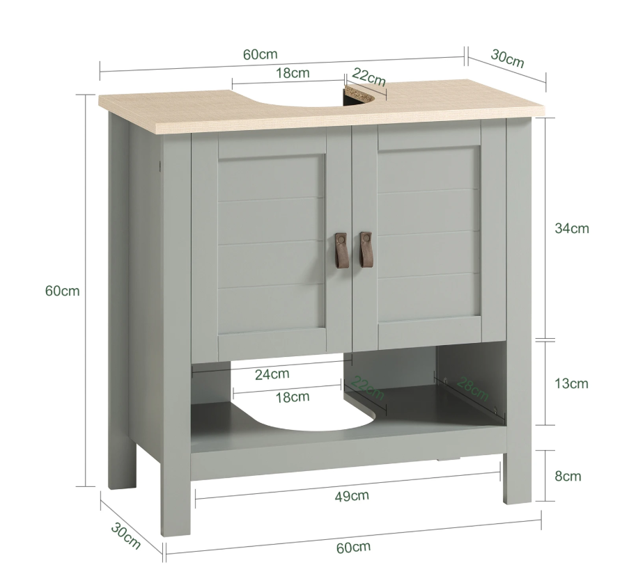 Badkamerkast Onder Wastafel met Open Vak en Deuren – Compact Opbergmeubel
