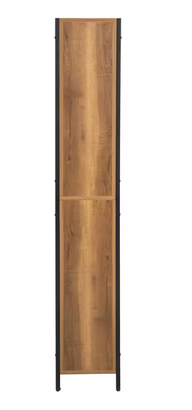 Smalle Hoge Badkamerkast met Open Vakken en Deur – Vrijstaand Opbergmeubel in Vintage Stijl