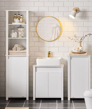 Wastafel Onderkast Badkamer – Witte Badkamerkast met 2 Deuren en Verstelbare Legplank