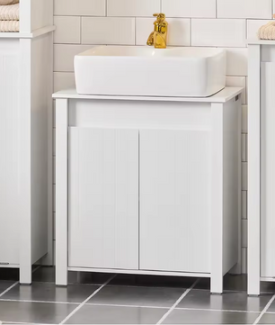 Wastafel Onderkast Badkamer – Witte Badkamerkast met 2 Deuren en Verstelbare Legplank