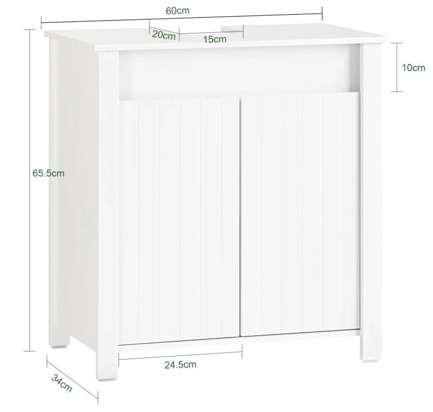 Wastafel Onderkast Badkamer – Witte Badkamerkast met 2 Deuren en Verstelbare Legplank