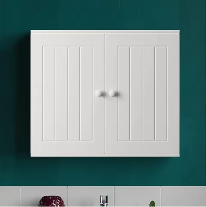 Wandkast / Staande Opbergkast Badkamer en Keuken – Dubbele Deur, Verstelbare Legplank, Wit 60 × 15 × 50 cm