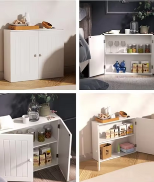 Wandkast / Staande Opbergkast Badkamer en Keuken – Dubbele Deur, Verstelbare Legplank, Wit 60 × 15 × 50 cm