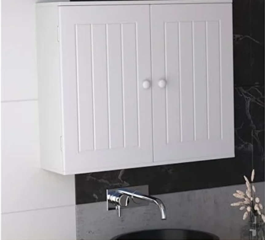 Wandkast / Staande Opbergkast Badkamer en Keuken – Dubbele Deur, Verstelbare Legplank, Wit 60 × 15 × 50 cm