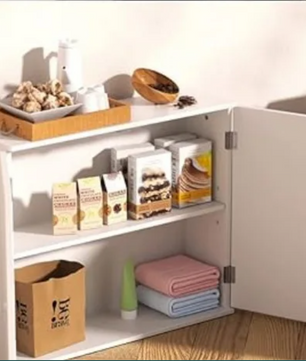 Wandkast / Staande Opbergkast Badkamer en Keuken – Dubbele Deur, Verstelbare Legplank, Wit 60 × 15 × 50 cm