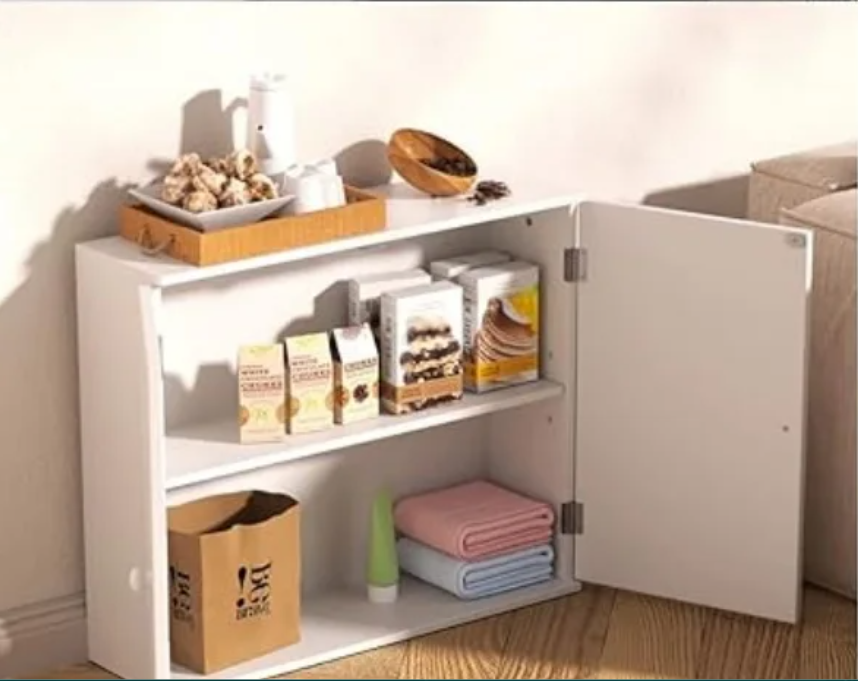 Wandkast / Staande Opbergkast Badkamer en Keuken – Dubbele Deur, Verstelbare Legplank, Wit 60 × 15 × 50 cm