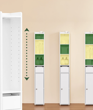 Smalle Hoge Badkamerkast met Deur en Lade – Niche Opbergkast