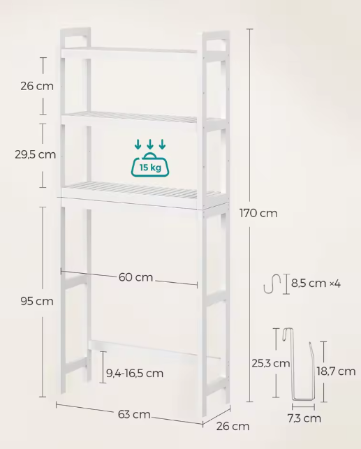 Bamboe Toiletrek met 3 Verstelbare Legplanken – Ruimtebesparende Badkamerplank