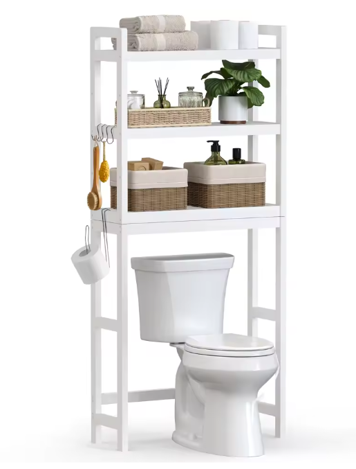 Bamboe Toiletrek met 3 Verstelbare Legplanken – Ruimtebesparende Badkamerplank