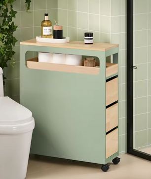 Smalle Verrijdbare Nichekast met 3 Lades en Uitneembare Tray – Opbergwagen voor Badkamer en Keuken