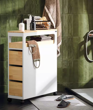 Smalle Verrijdbare Nichekast met 3 Lades en Uitneembare Tray – Opbergwagen voor Badkamer en Keuken