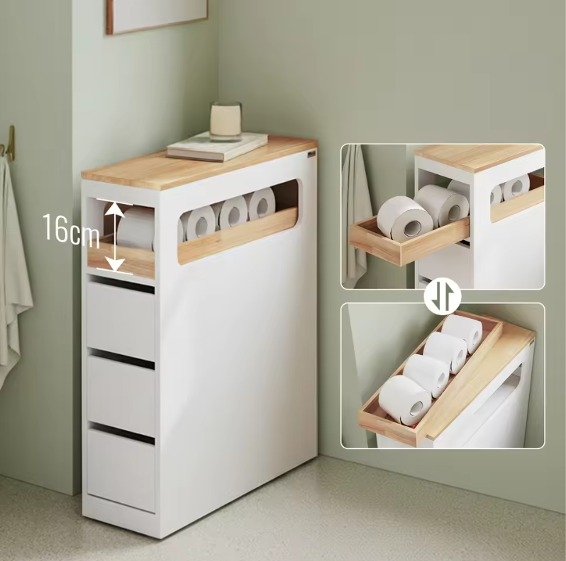 Smalle Verrijdbare Nichekast met 3 Lades en Uitneembare Tray – Opbergwagen voor Badkamer en Keuken