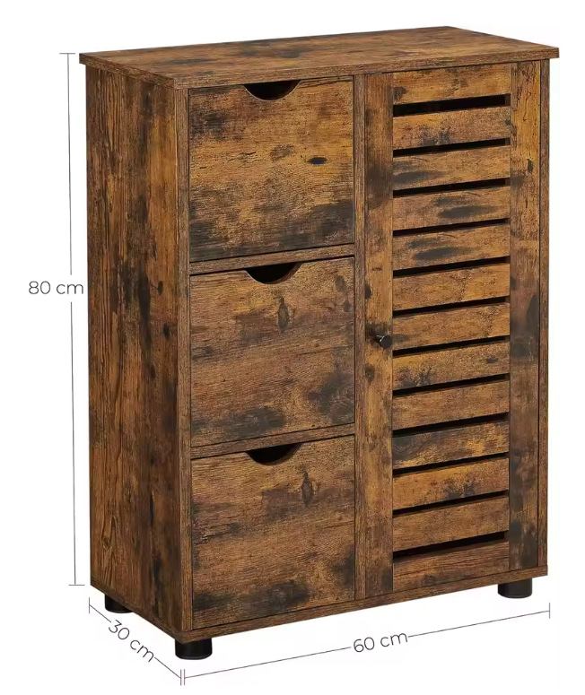 Badkamerkast met 3 Lades en Deur – Praktische Opbergkast met Vintage Uitstraling