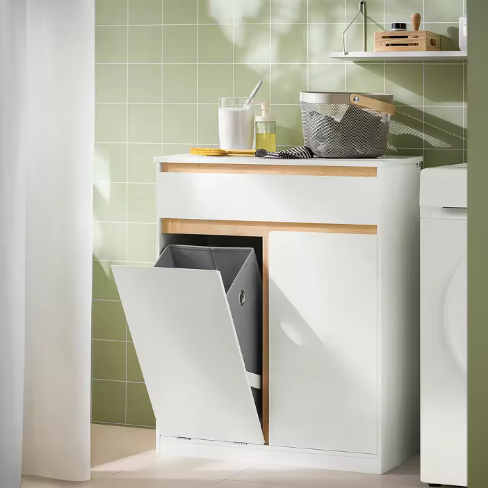 Badkamerkast met Wasmand en Lade – Praktische Was- en Opbergkast met Kantelsysteem