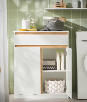 Badkamerkast met Wasmand en Lade – Praktische Was- en Opbergkast met Kantelsysteem