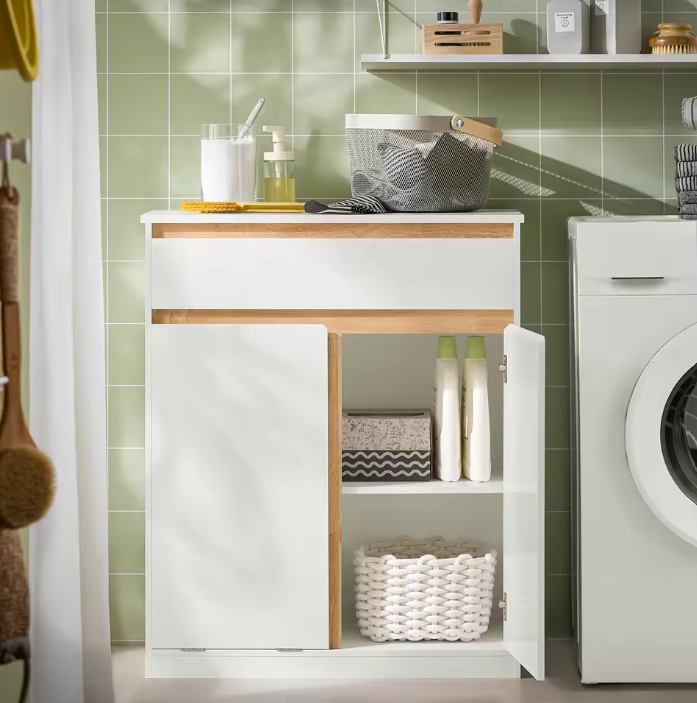 Badkamerkast met Wasmand en Lade – Praktische Was- en Opbergkast met Kantelsysteem