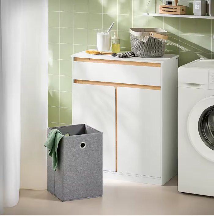 Badkamerkast met Wasmand en Lade – Praktische Was- en Opbergkast met Kantelsysteem