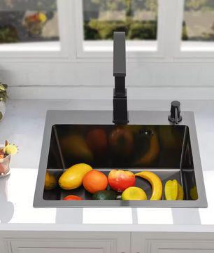 Zwarte RVS Inbouw Spoelbak 45 × 40 cm met Afvoer en Zeepdispenser