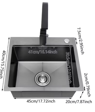 Zwarte RVS Inbouw Spoelbak 45 × 40 cm met Afvoer en Zeepdispenser