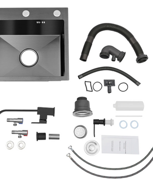 Zwarte RVS Inbouw Spoelbak 45 × 40 cm met Afvoer en Zeepdispenser