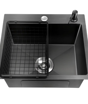 Zwarte RVS Inbouw Spoelbak 45 × 40 cm met Afvoer en Zeepdispenser