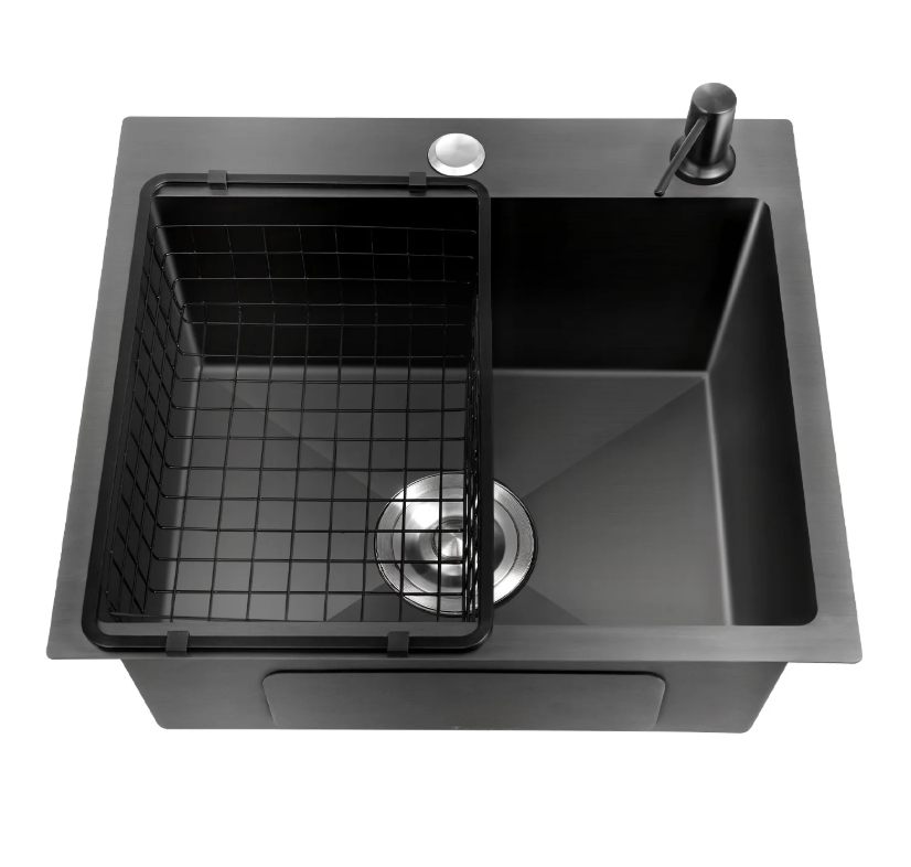 Zwarte RVS Inbouw Spoelbak 45 × 40 cm met Afvoer en Zeepdispenser