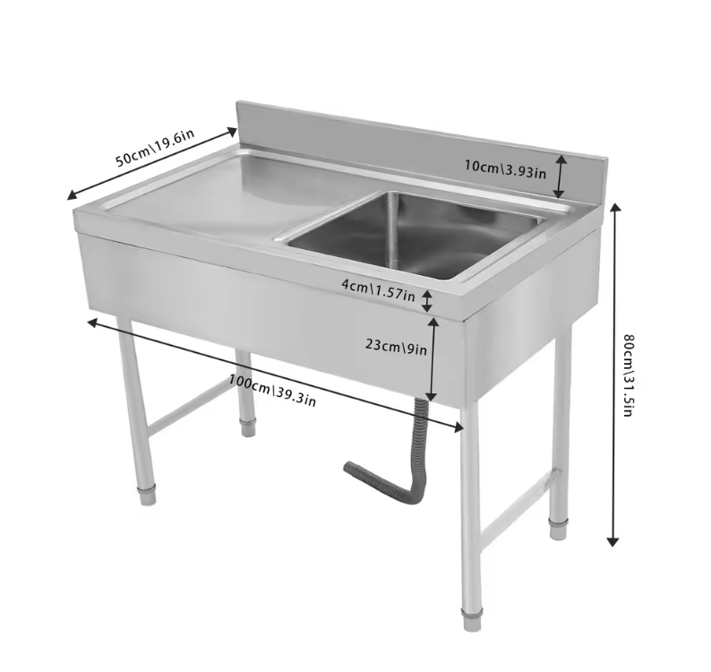 In Hoogte Verstelbare Vrijstaande RVS Spoelbak – 100 × 50 × 80 cm